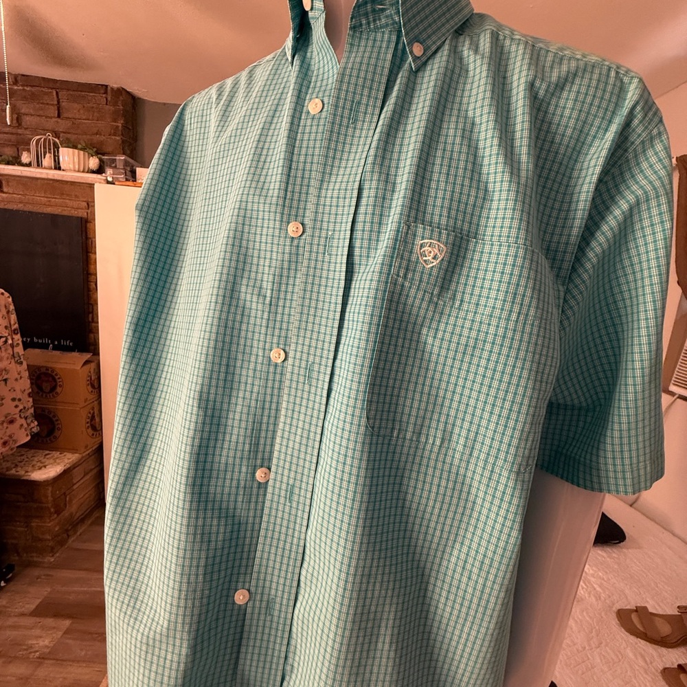 Ariat Teal Plaid Casual Button Down Shirt
